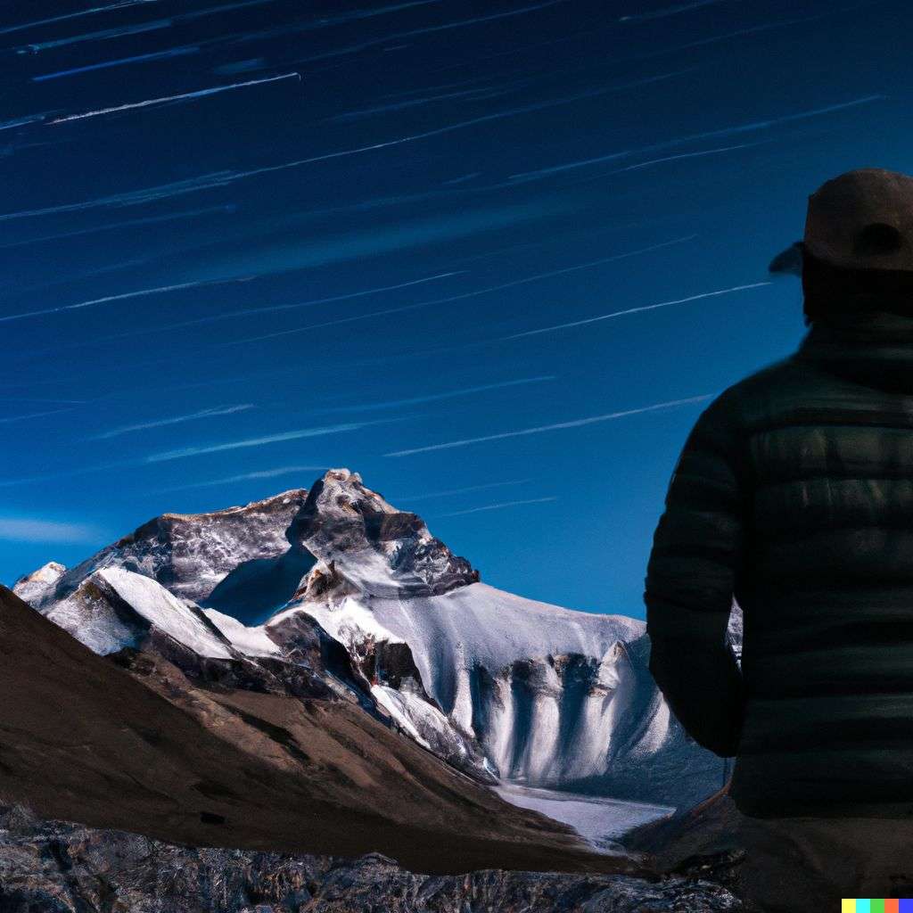 someone gazing at Mount Everest, photograph, time-lapse